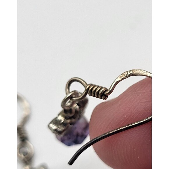 VTG Sterling Silver Butterfly Dangle Drop Earrings Dainty Purple AB style bead - Picture 4 of 8